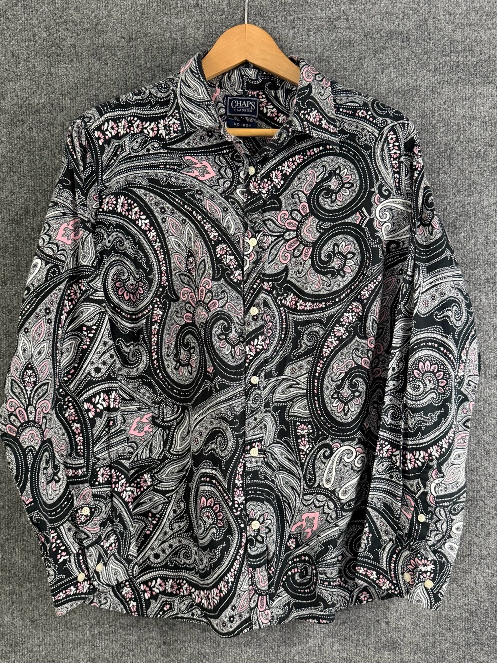 Chaps Womens 2X Black Pink Paisley Button Up Top Ling Sleeve Office Casual Boho